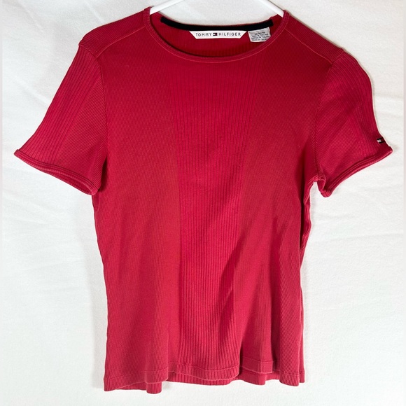 Two red Tommy Hilfiger shirts long sleeve and short sleeve - Picture 3 of 4